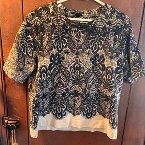 J. Crew Black and Cream Lace Short Sleeve Top